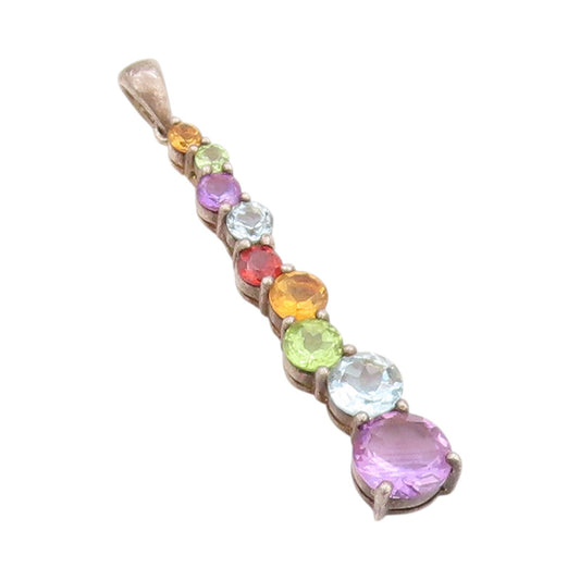 925 Sterling Silver Vintage Pendant Round Multi Color Drop Topaz   PT24459