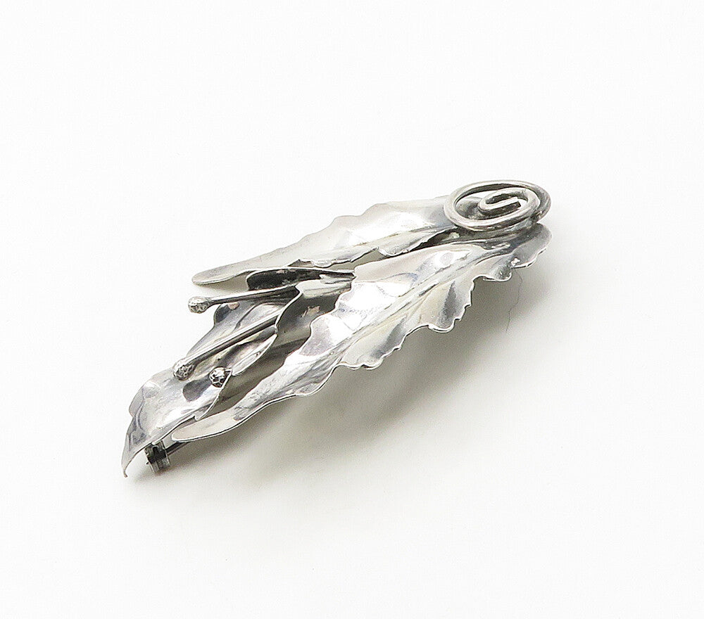 925 Sterling Silver  Vintage Shiny Sculpted Flower Motif Brooch Pin  BP6543