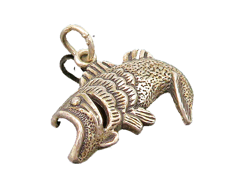 925 Sterling Silver  Vintage Dark Tone Fish Open Mouth Pendant  PT19954