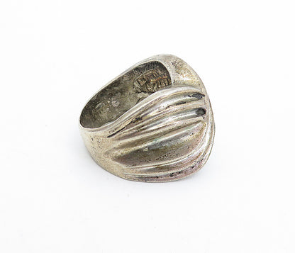 MEXICO 925 Silver  Vintage Dark Tone Fluted Crossover Band Ring Sz 8.5  RG5296