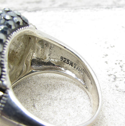 925 Sterling Silver  Crystals & Marcasite Cluster Oval Band Ring Sz 6  RG1564