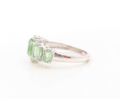 925 Sterling Silver Vintage Ring Designer Green Gemstone & CZ  Sz 7  RG30934