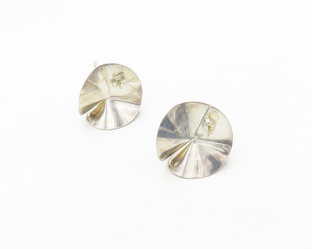 925 Silver & 14K GOLD  Vintage Shiny Modernist Design Drop Earrings  EG9161