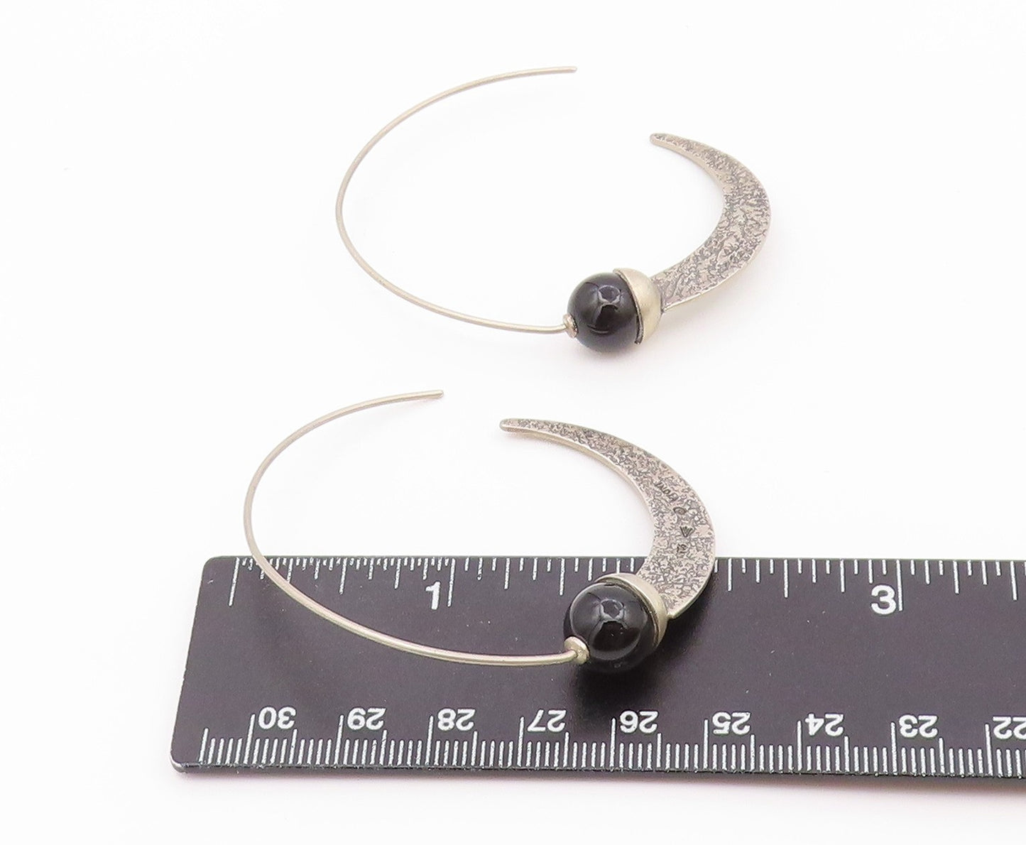 925 Sterling Silver Vintage Earrings SILPADA Black Chalcedony Moon Arch  EG14511