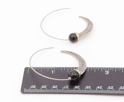 925 Sterling Silver Vintage Earrings SILPADA Black Chalcedony Moon Arch  EG14511
