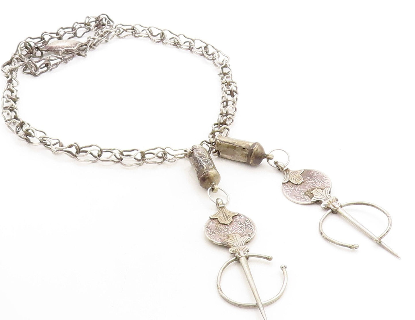 Solid Silver Vintage Antique Oxidized Pattern Designer Chain Necklace NE1204