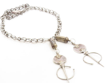 Solid Silver Vintage Antique Oxidized Pattern Designer Chain Necklace NE1204