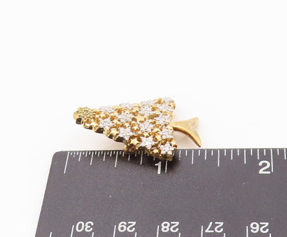 925 Sterling Silver Vintage Brooch Pin Gold Plated 1/2Ct Diamonds Tree BP11553