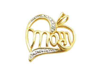 925 Sterling Silver  Genuine Diamond Gold Plated Mom Heart Pendant  PT10560