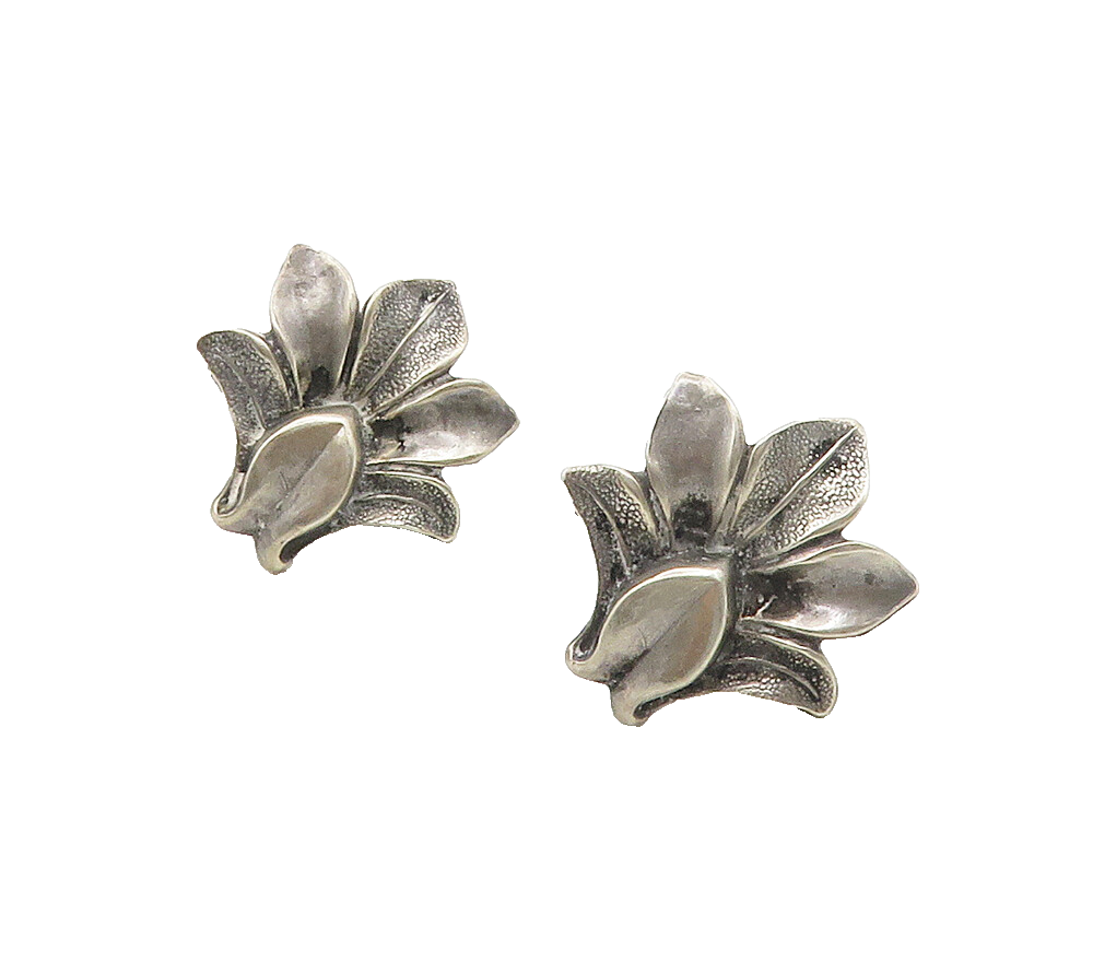 925 Sterling Silver  Vintage Dark Tone Flower Motif Non Pierce Earrings EG8000
