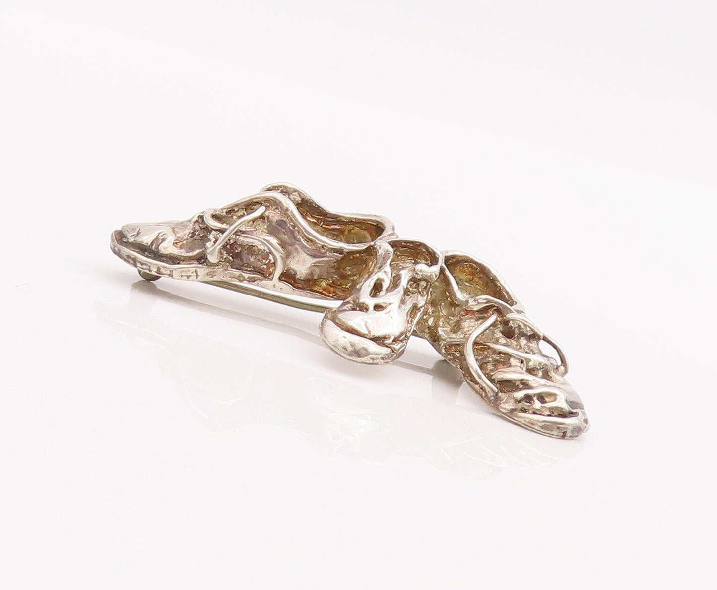 925 Sterling Silver Vintage Brooch Pin Solid 3D Cutout 3 Old Shoes  BP11034