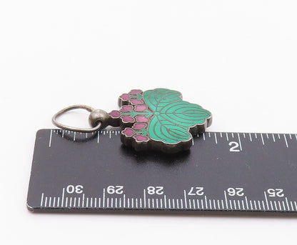 CHINESE 925 Silver  Vintage Floral Motif Etched Writing Pendant  PT18569