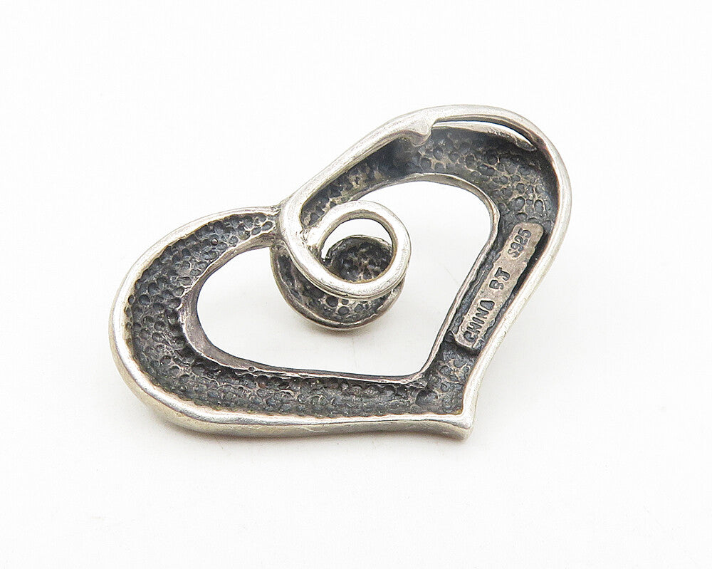 925 Sterling Silver  Vintage Dark Tone Swirl Open Love Heart Pendant  PT9270