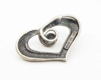 925 Sterling Silver  Vintage Dark Tone Swirl Open Love Heart Pendant  PT9270