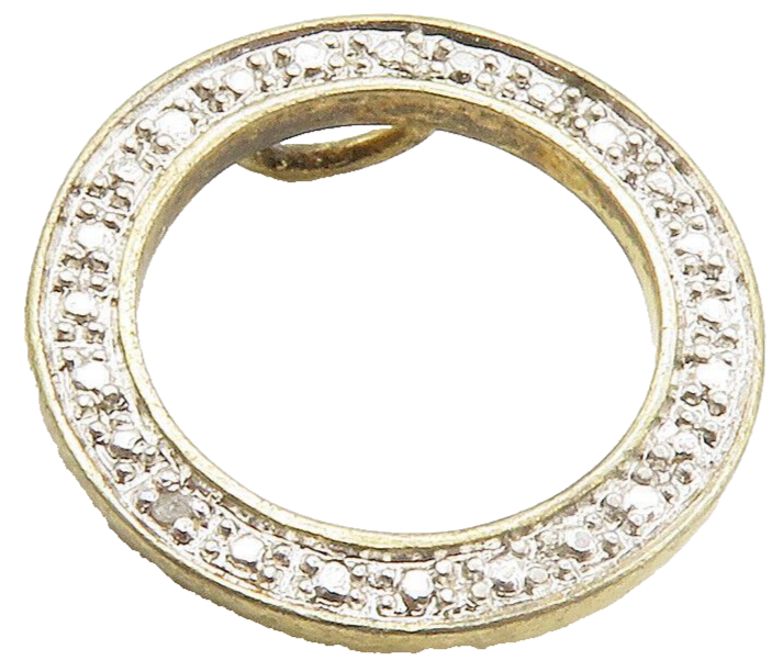 925 Sterling Silver  Vintage Genuine Diamond Open Circle Pendant  PT11655
