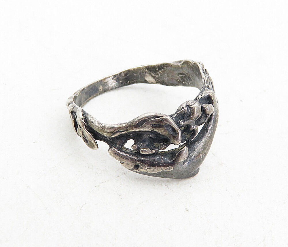 925 Sterling Silver  Vintage Oxidized Leaping Dolphin Band Ring Sz 6.5  RG8671