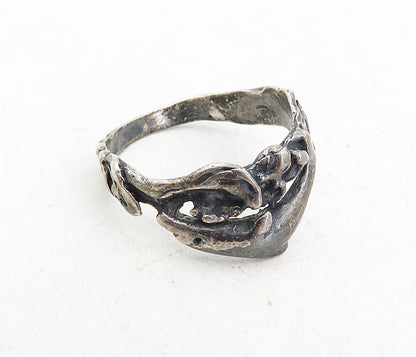 925 Sterling Silver  Vintage Oxidized Leaping Dolphin Band Ring Sz 6.5  RG8671