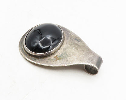 DESIGNER 925 Sterling Silver  Vintage Cabochon Cut Black Onyx Pendant  PT7473