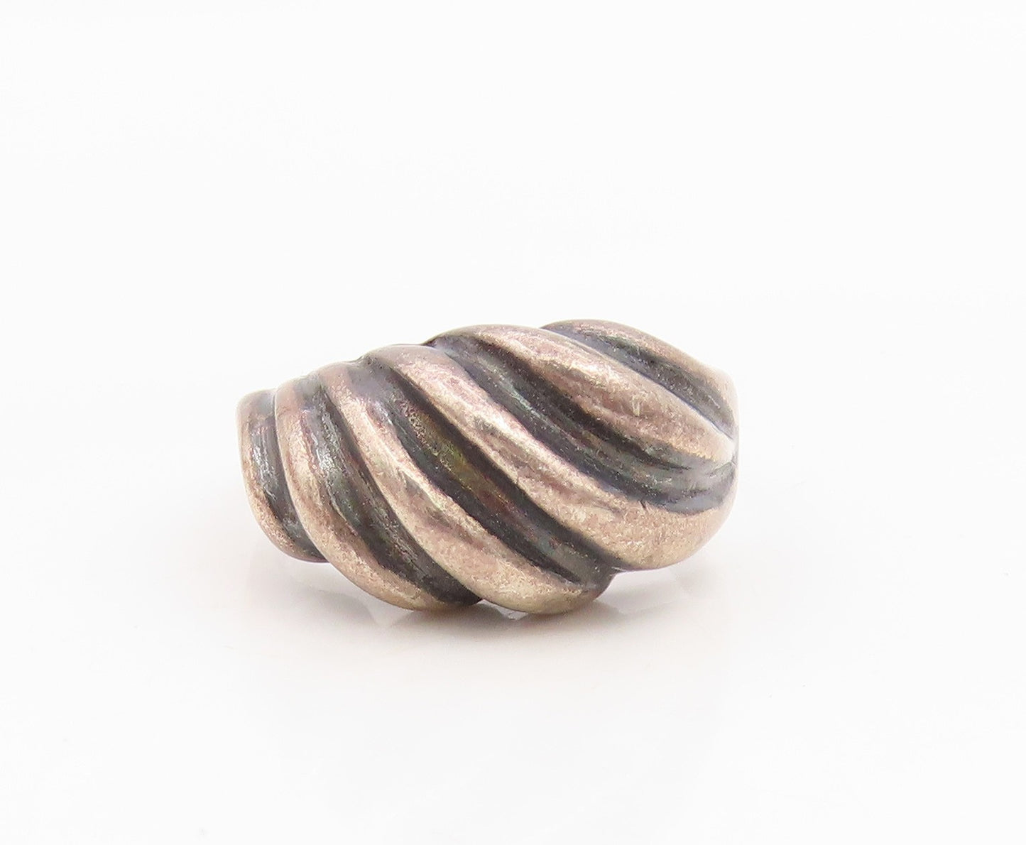 925 Sterling Silver Vintage Ring Modernist Ribbed Dome Band  Sz 7.5  RG34966