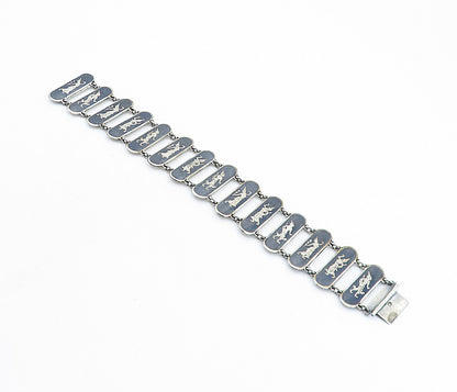 SIAM 925 Sterling Silver  Vintage Black Niello Dancer Chain Bracelet  BT2692