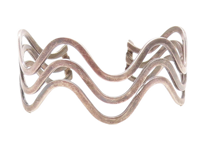 925 Sterling Silver  Vintage Dark Tone Wavy Split Shank Cuff Bracelet  BT2558