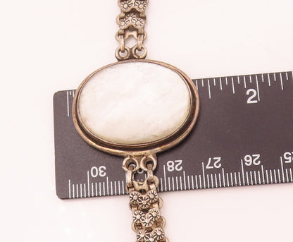 925 Sterling Silver  Vintage Mother Of Pearl Carved Chain Belt Bracelet BT9931