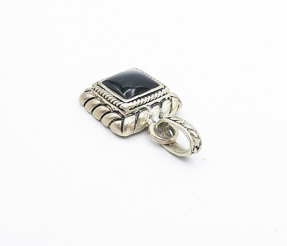 MEXICO 925 Sterling Silver  Vintage Black Onyx Twist Square Pendant  PT3118