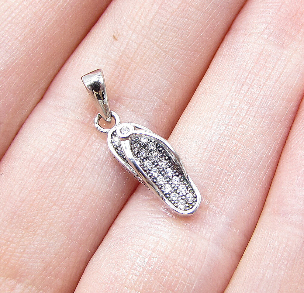 925 Sterling Silver  White Cubic Zirconia Flip Flop Drop Pendant  PT1160