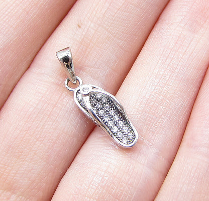 925 Sterling Silver  White Cubic Zirconia Flip Flop Drop Pendant  PT1160