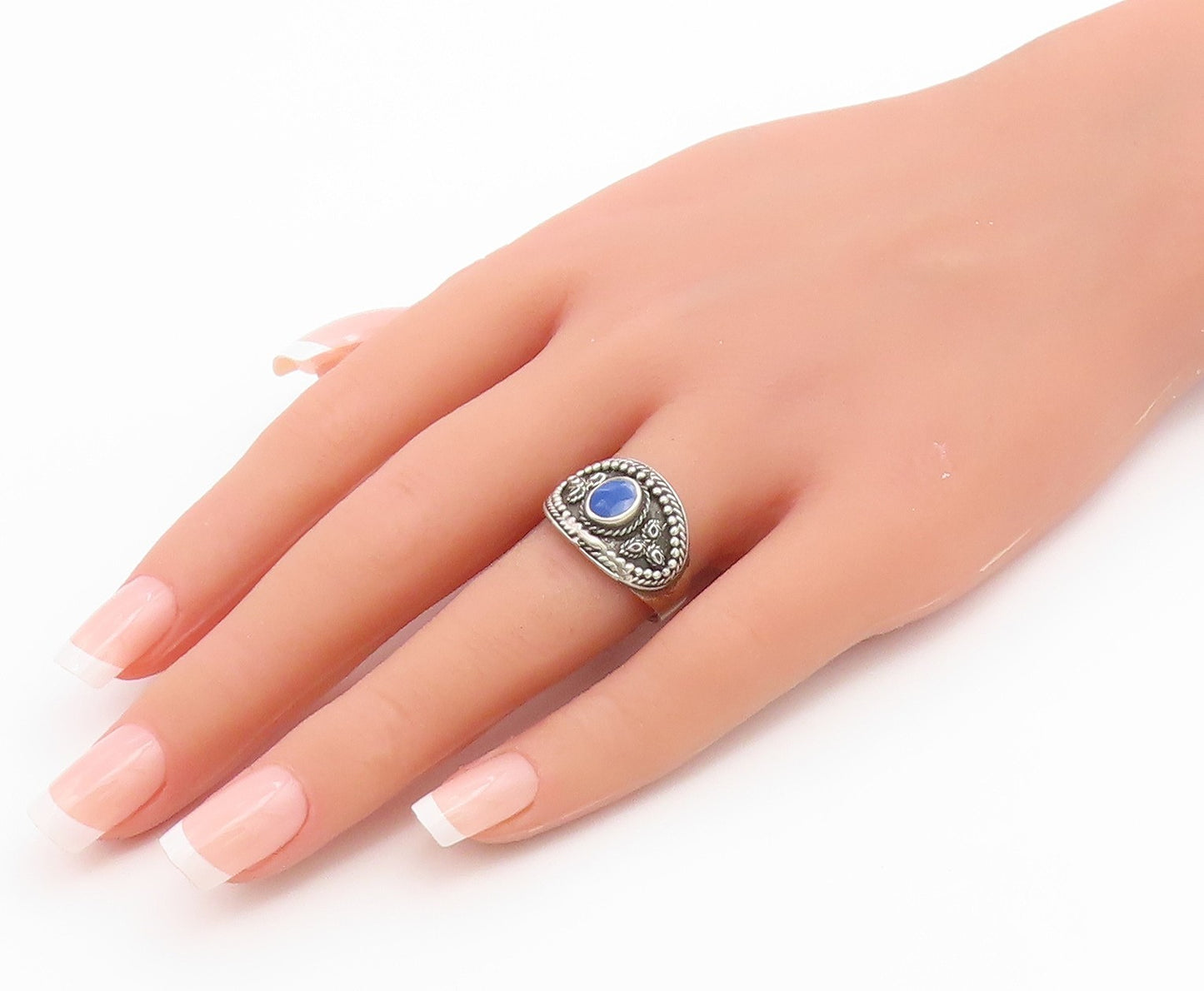 925 Sterling Silver Vintage Ring Lapis Lazuli Twisted Rope Band  Sz 9  RG36733
