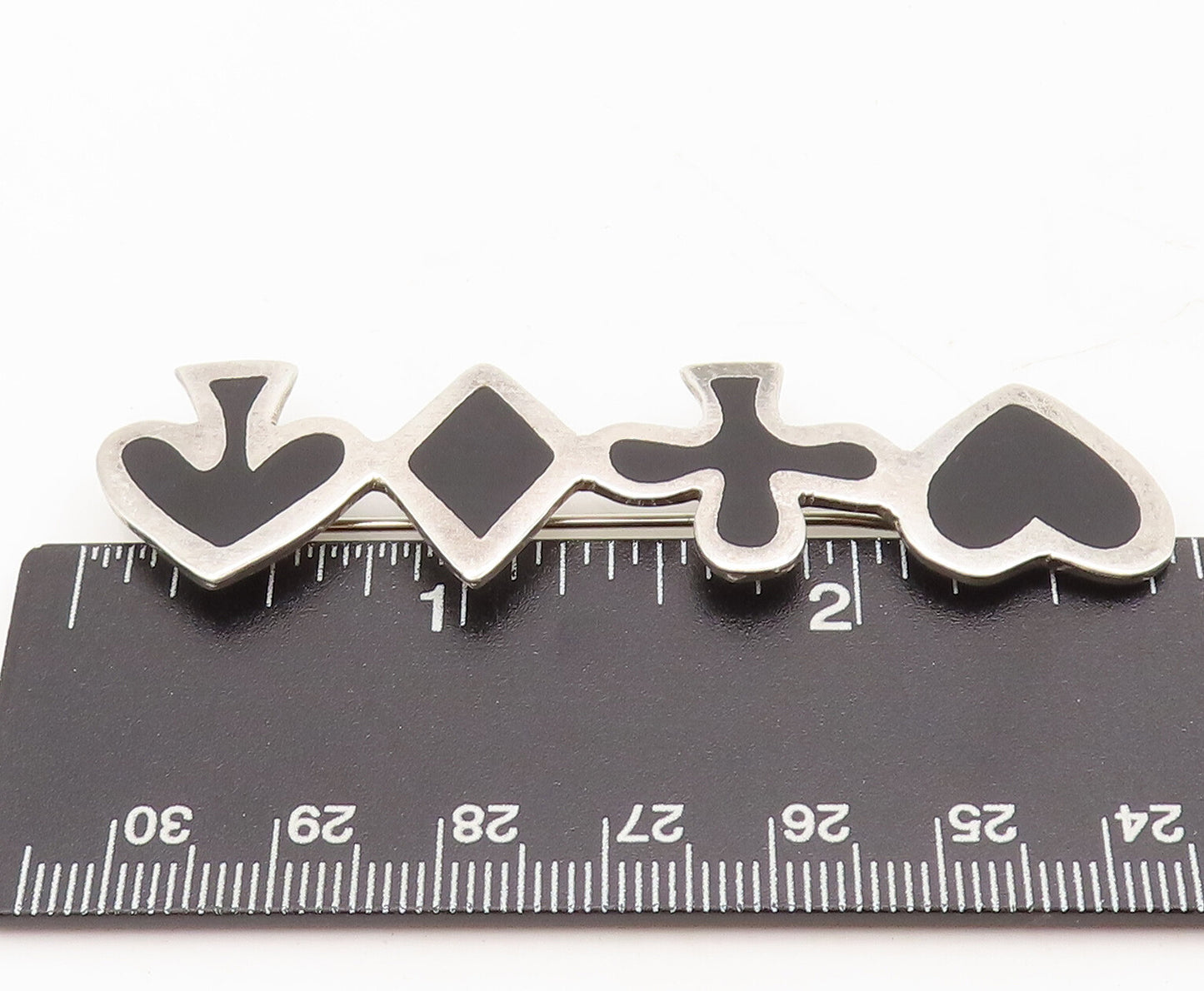 925 Sterling Silver Vintage Brooch Pin ANNE HARVEY Onyx 4 French Suits  BP10620