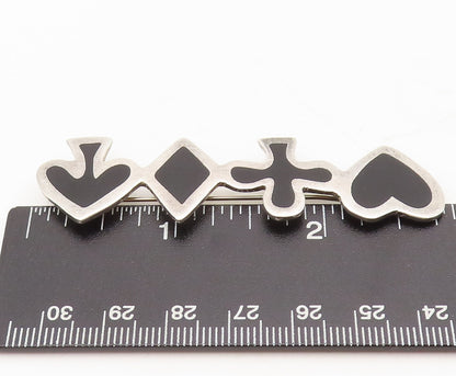 925 Sterling Silver Vintage Brooch Pin ANNE HARVEY Onyx 4 French Suits  BP10620