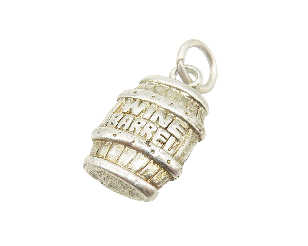 925 Sterling Silver  Vintage Petite Wooden Wine Barrel Detail Pendant  PT8595