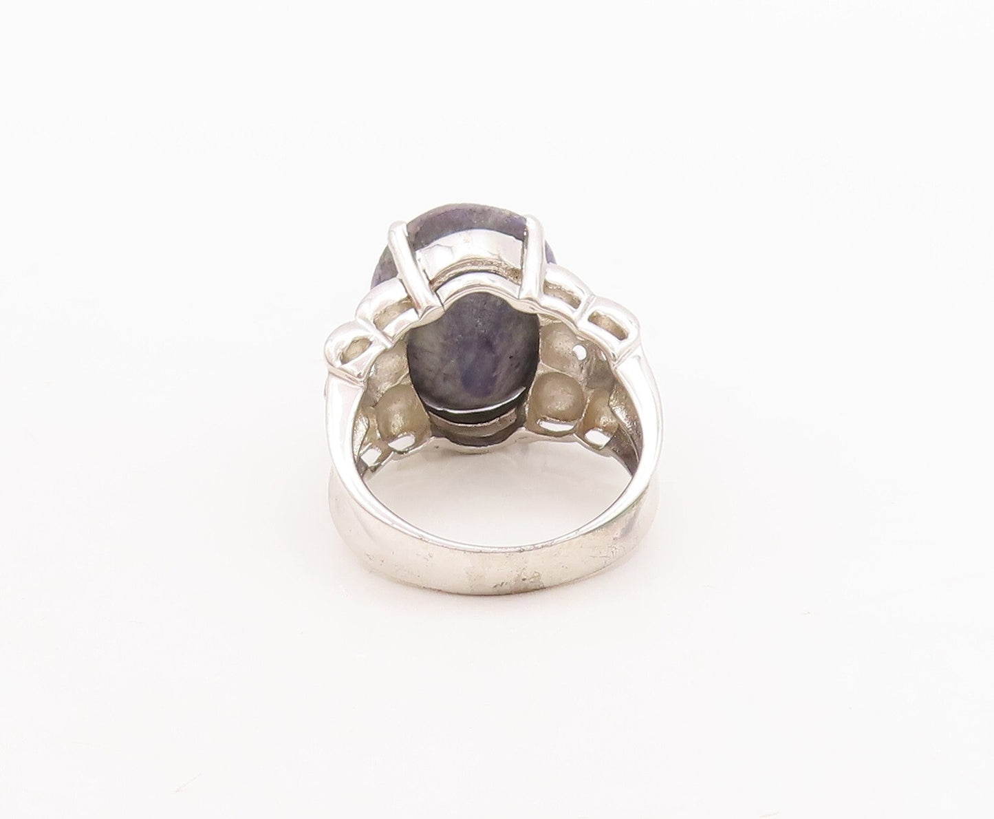 925 Sterling Silver Vintage Ring Carved Topaz & Oval Cut Sapphire  Sz 7  RG29844