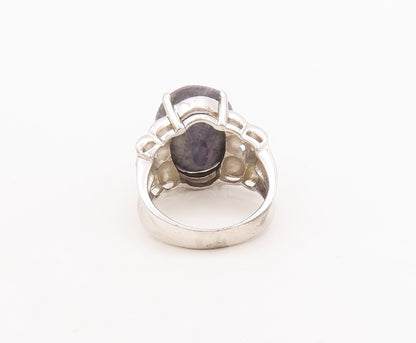 925 Sterling Silver Vintage Ring Carved Topaz & Oval Cut Sapphire  Sz 7  RG29844