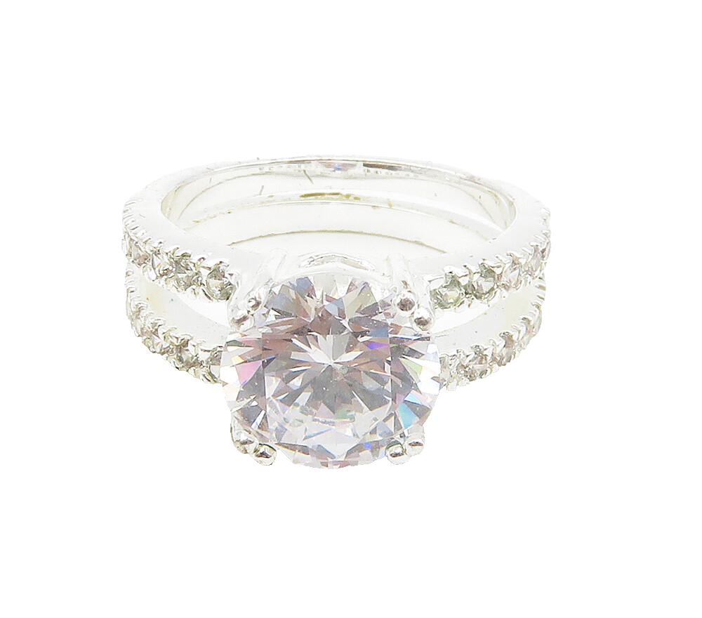 925 Sterling Silver  Sparkling Cubic Zirconia Double Band Ring Sz 7  RG15730