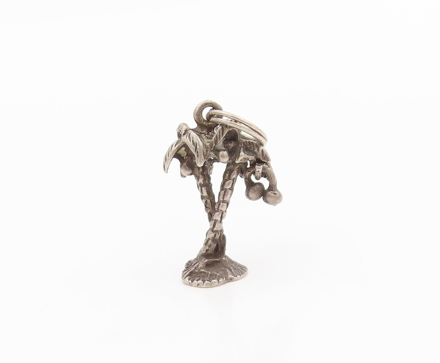 925 Sterling Silver Vintage Pendant Dark Tone Cutout Coconut Tree Charm  PT23919