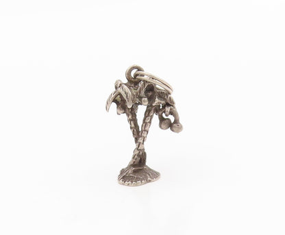 925 Sterling Silver Vintage Pendant Dark Tone Cutout Coconut Tree Charm  PT23919