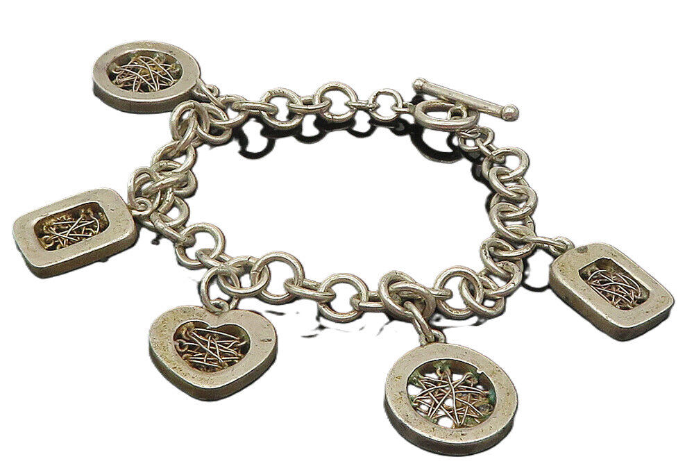 925 Sterling Silver  Vintage Wire Twist Love Heart Chain Bracelet  BT4581