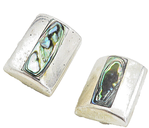 925 Sterling Silver  Vintage Abalone Shell Shiny Non Pierce Earrings  EG4158