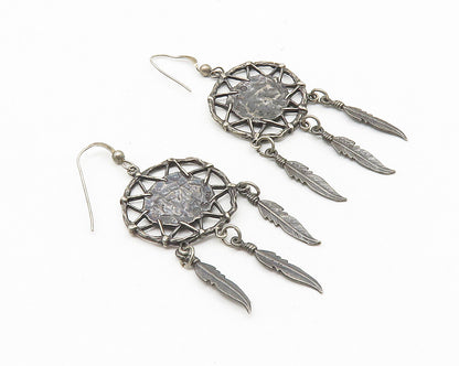 SILVER CLOUD 925 Silver  Vintage Oxidized Dream Catcher Dangle Earrings EG5666