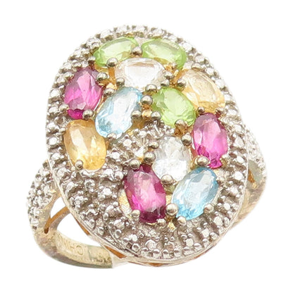 925 Sterling Silver Vintage Ring Gold Plated Multi Gemstone Cluster Sz 6 RG34596