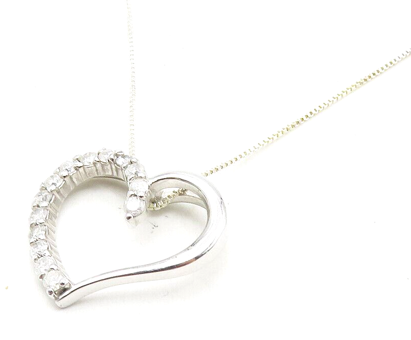 925 Sterling Silver  Genuine Diamonds Open Love Heart Chain Necklace  NE1961