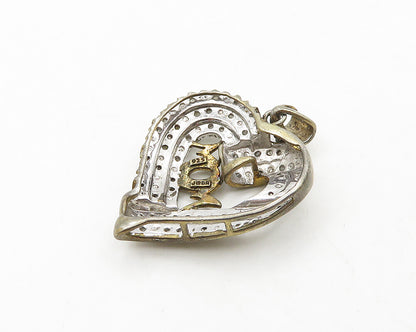 925 Sterling Silver  Vintage Genuine Diamonds Open Love Heart Pendant  PT15548