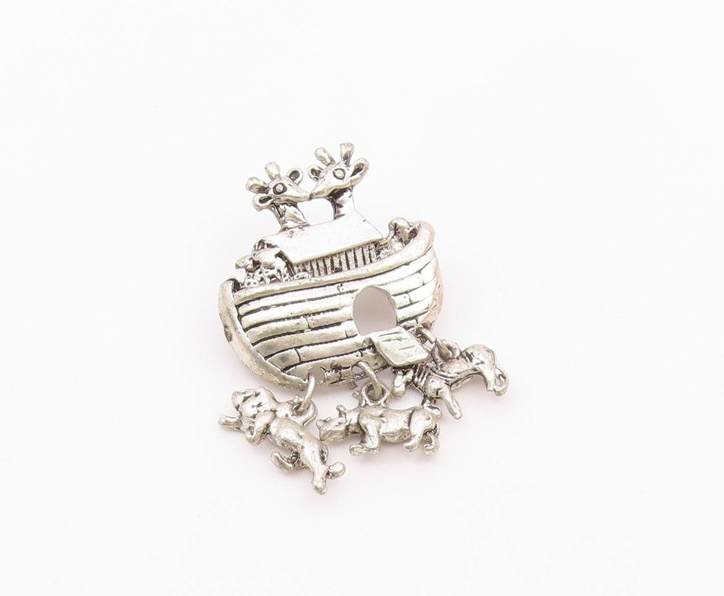925 Sterling Silver  Vintage Noah's Arc Theme Dangling Brooch Pin  BP6258