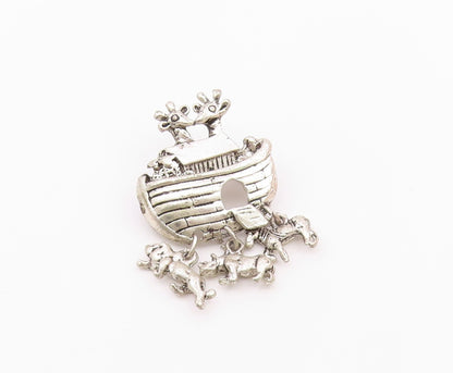 925 Sterling Silver  Vintage Noah's Arc Theme Dangling Brooch Pin  BP6258