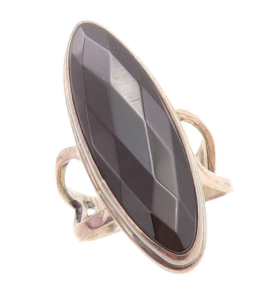 925 Sterling Silver Vintage Ring Large Oval Cut Onyx Split Band  Sz 8  RG30125