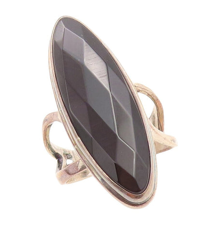 925 Sterling Silver Vintage Ring Large Oval Cut Onyx Split Band  Sz 8  RG30125