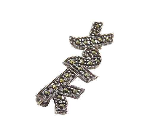 925 Sterling Silver  Vintage Marcasite Y2K New Millennium Brooch Pin  BP6030
