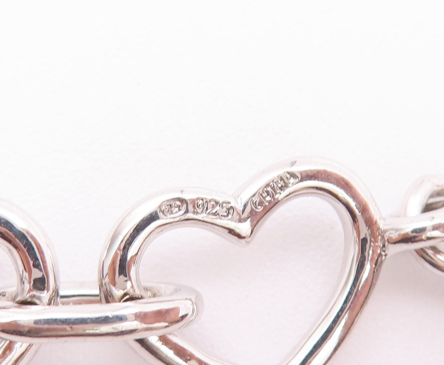 925 Sterling Silver Vintage Bracelet Cutout Real Diamonds Linked Hearts  BT10379